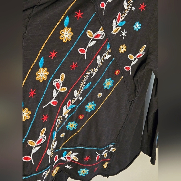 Caite 100% Cotton Boho Floral Embroidered Open Cardigan Duster, 1X - Picture 3 of 5